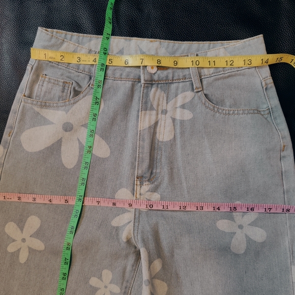 NWOT Floral Print Straight Leg Jeans High Waist Zipper Fly CasualDenim Long Pant - Picture 9 of 10